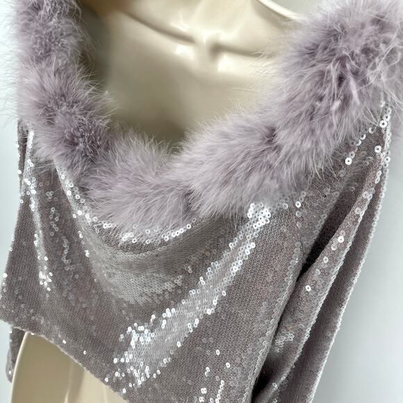 Forever 21 Faux Fur Trim Off Shoulder Sequin Crop Top Sz 3X Lavender Stretch - Picture 8 of 14